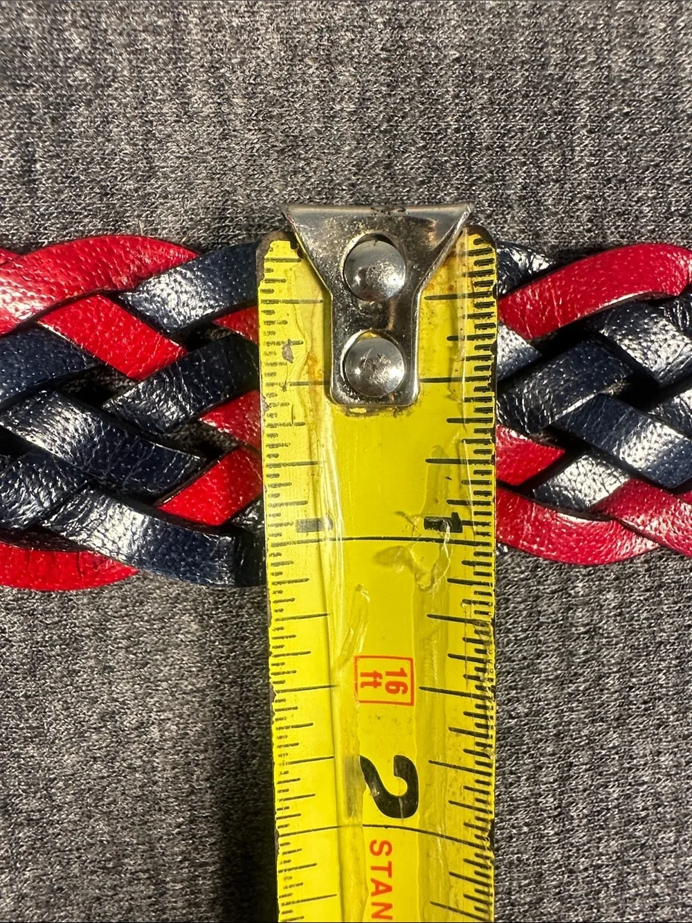Vera Pelle Leather Belt Red & Navy Blue Braided - Made in Italy - Men's Size 36